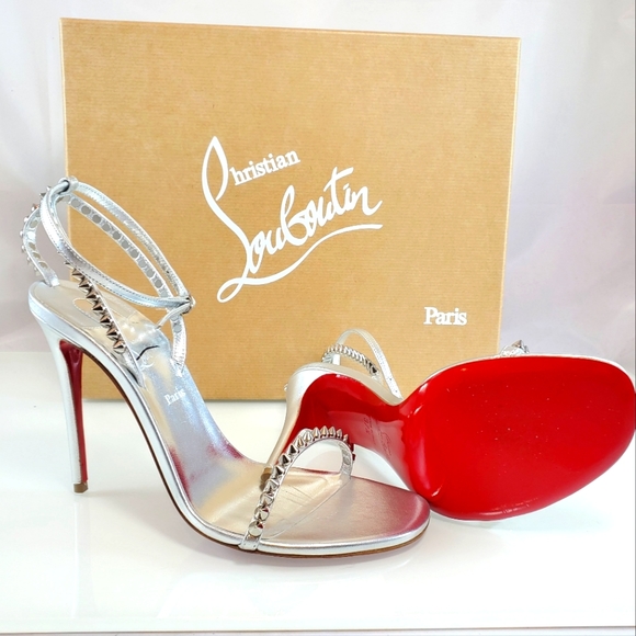 Christian Louboutin Shoes - NWT $900 Louboutin So Me Spike 100 Metallic Silver Leather Sandals Heels Sz 37.5